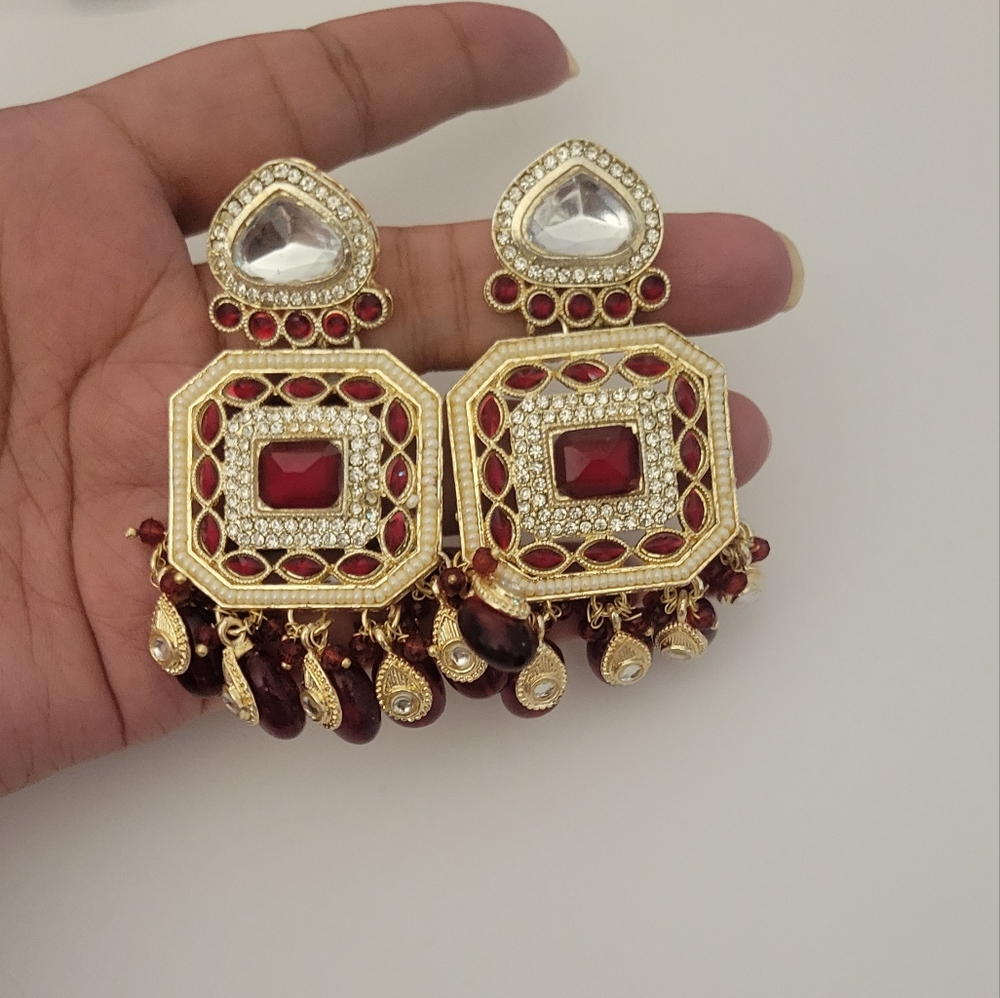Indian Dark Red Stud Earrings